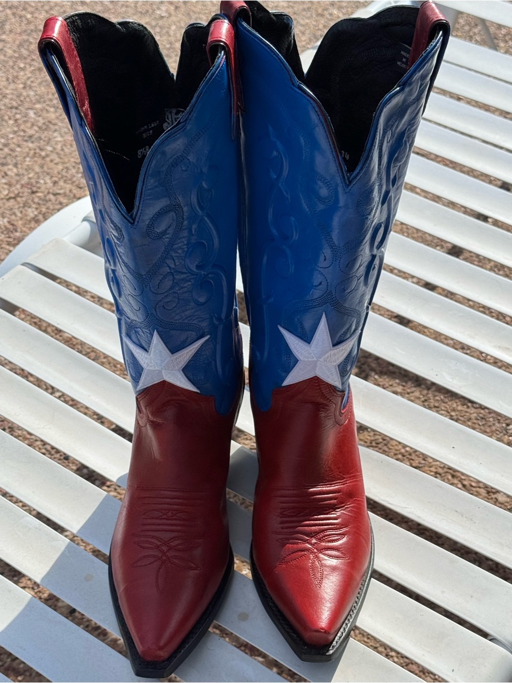 Recycled Justin Boots Red, Blue & White Star Heeled Cowboy Boots - Picture 2 of 9